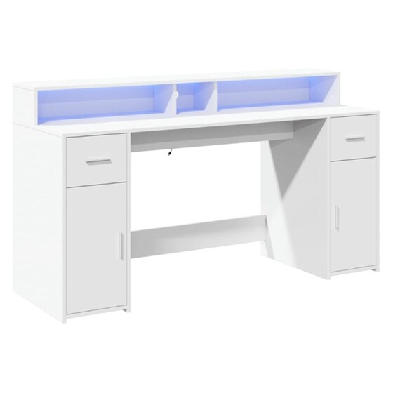 Γραφείο VidaXL με LED από Επεξεργασμένο Ξύλο 160x55x91 cm - Λευκό image 3