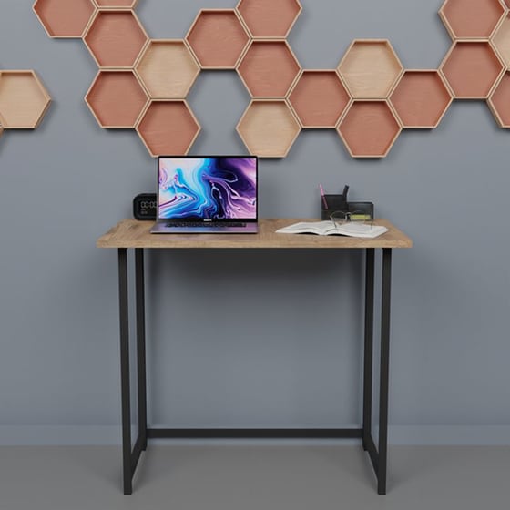 Γραφείο Εργασίας Πτυσσόμενο Thox Pakoworld Oak Μελαμίνης-μαύρο Μέταλλο 80x50x72εκ – 321-000026 image 1