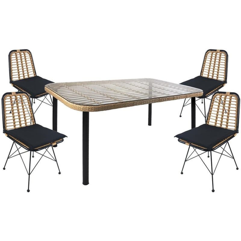 ARTELIBRE Σετ Τραπεζαρίας Artelibreς Κήπου Artelibre Ampius από Μέταλλο/Ρατάν με 4 Καρέκλες 14990299 5 Τμχ - Μαύρο/Φυσικό