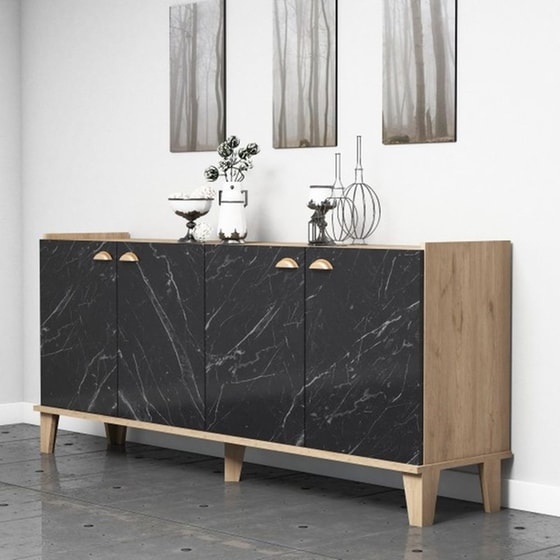 Μπουφές 24Mall Famiglia Oak Marble από Μοριοσανίδα 180x41x77.8 cm - Μαύρος/Καφέ image 1