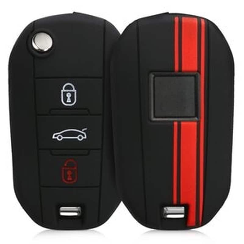 CITROEN Kw Mobile Θήκη Σιλικόνης Κλειδιού Peugeot Citroen - 3 Κουμπιά - Red / Black (46051.01)
