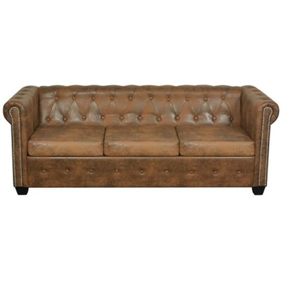 Τριθέσιος Καναπές VidaXL Chesterfield 200.5x76cm - Καφέ image 3