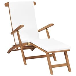 Σεζλόνγκ VidaXL Πτυσσόμενη από Μασίφ Ξύλο Teak/Ύφασμα 152x60x92 cm - Κρεμ