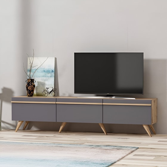 Έπιπλο Τηλεόρασης Melone από Μοριοσανίδα 180x35x42cm - Ανθρακί/Καφέ image 1