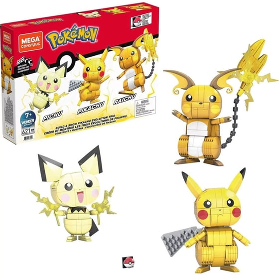 Mega Bloks Τουβλάκια Pokemon - Pikachu Evolution Trio (621 Κομμάτια) image 1