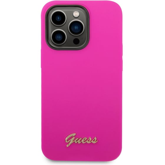 Guess “vintage Script Gold Logo Collection” Σκληρή Θήκη Προστασίας Από Σιλικόνη – Apple Iphone 14 Pro (φουξια) image 0