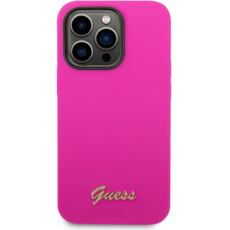 Guess “vintage Script Gold Logo Collection” Σκληρή Θήκη Προστασίας Από Σιλικόνη – Apple Iphone 14 Pro (φουξια)