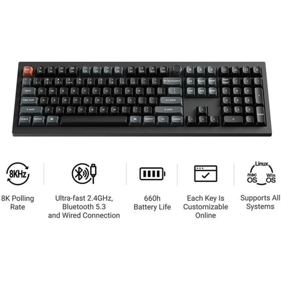 Keychron V6 Ultra 8K V6U-D1 Ασύρματο Gaming Μηχανικό Πληκτρολόγιο με Keychron Silk POM Red διακόπτες και RGB φωτισμό - Μαύρο (US) image 1