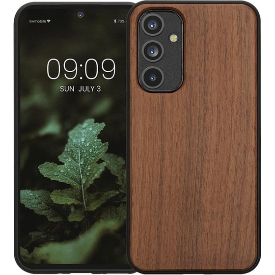 Θήκη Samsung Galaxy A54 - Kwmobile Σκληρή Ξύλινη Θήκη με TPU Bumper - Walnut / Dark Brown image 0