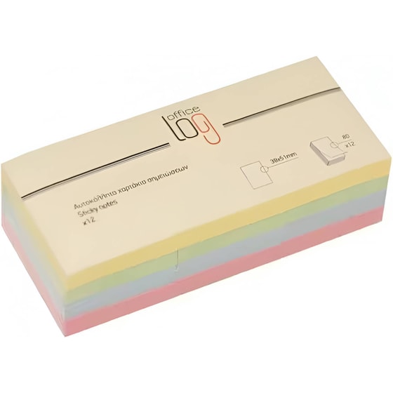 Αυτοκόλλητα Χαρτάκια Office Log 38x51 mm (80 Φύλλων - 12 Τεμάχια) image 0