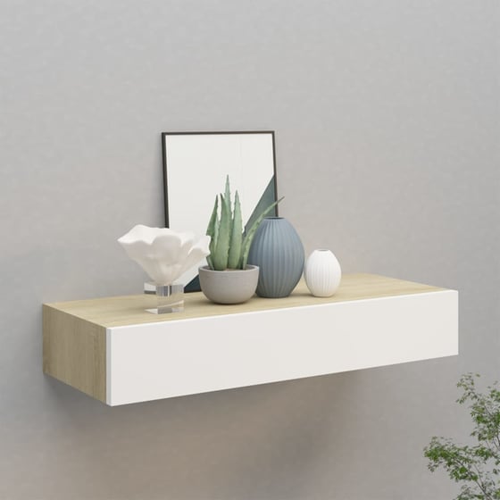 Ράφι Τοίχου VidaXL με Συρτάρι από MDF 60x23.5 cm - Δρυς/ Λευκό image 1