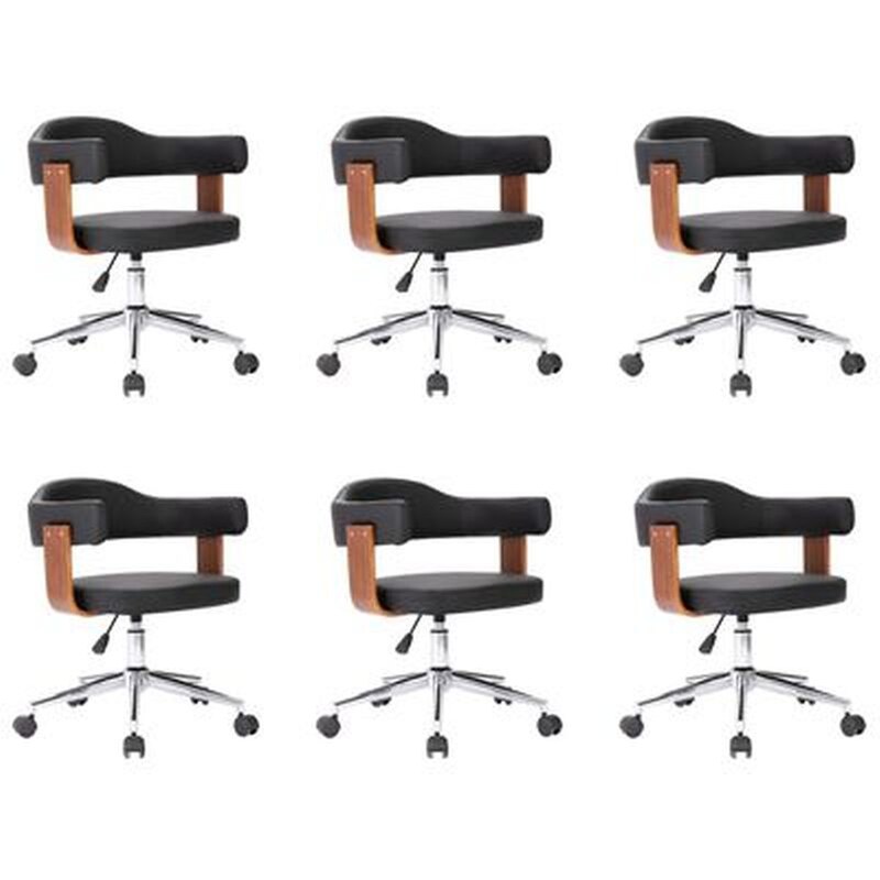 Καρέκλες Τραπεζαρίας Vidaxl Περιστρεφόμενες από Λυγισμένο Ξύλο/Συνθετικό Δέρμα 6 Τμχ - Μαύρο