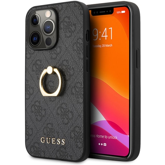 Θήκη Apple iPhone 13 Pro - Guess 4g Logo Ring Collection Hard Case PU Leather - Μαύρo image 4