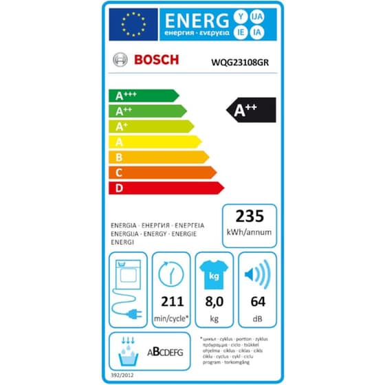 BOSCH WQG23108GR 8 kg A++ με Αντλία Θερμότητας και AntiVibration Λευκό Στεγνωτήριο Ρούχων image 8