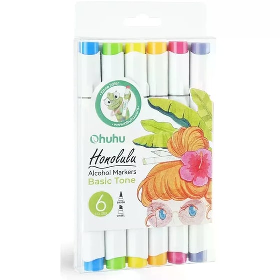 Μαρκαδόροι Σχεδίου Ohuhu&nbsp;Honolulu Διπλή&nbsp;Μύτη&nbsp;Basic&nbsp;Colors&nbsp;(6 Τεμάχια) image 2