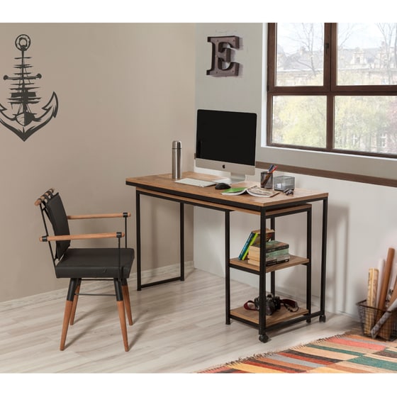 Γωνιακό Γραφείο 24Mall Pratica Atlantic Pine  από Μοριοσανίδα 125x54.5x79 cm - Μαύρο/Καφέ image 4