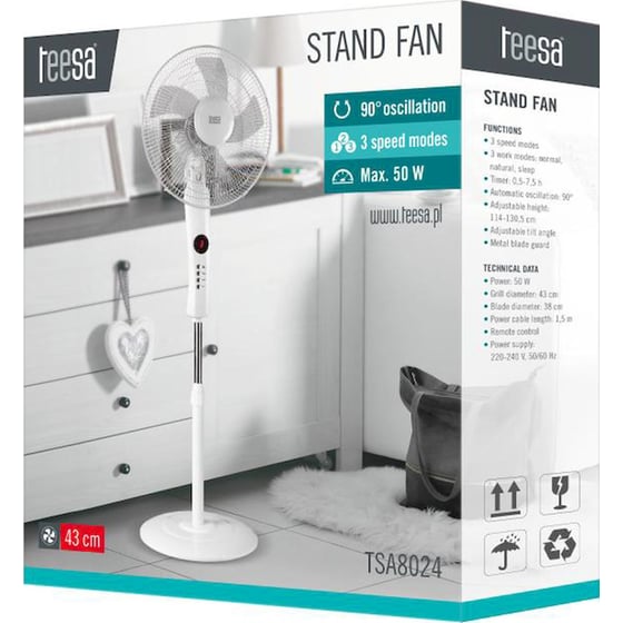 TEESA TSA8024 50W 43cm με Τηλεχειριστήριο Ανεμιστήρας Δαπέδου image 5