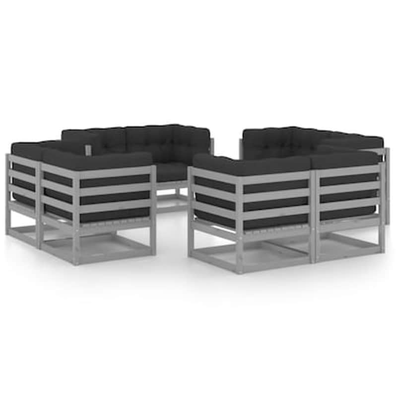 Σετ Σαλόνι Κήπου Vidaxl από Μασίφ Ξύλο Πεύκου με Μαξιλάρια 8 Τμχ - Γκρι