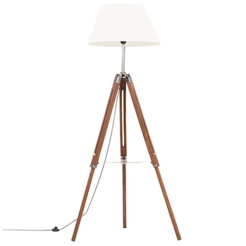 Vidaxl Φωτιστικό Δαπέδου Με Τρίποδο Καφέ Μελί/λευκό 141 Εκ. Ξύλο Teak