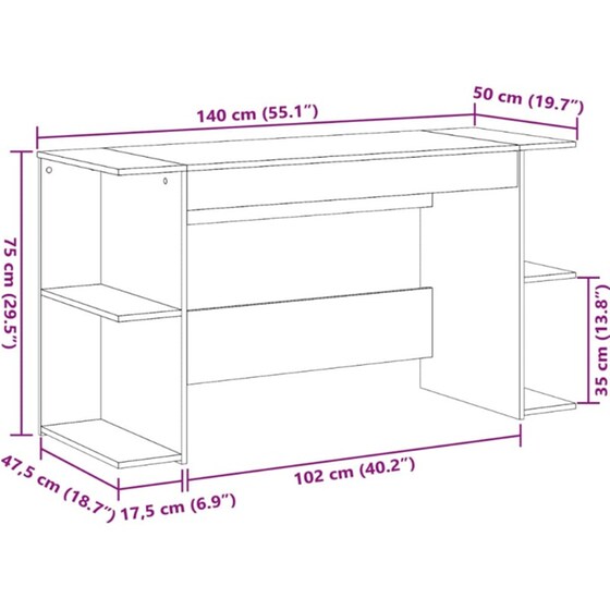Γραφείο VidaXL από Επεξεργασμένο Ξύλο 140x50x75 cm - Γκρι Sonoma image 7