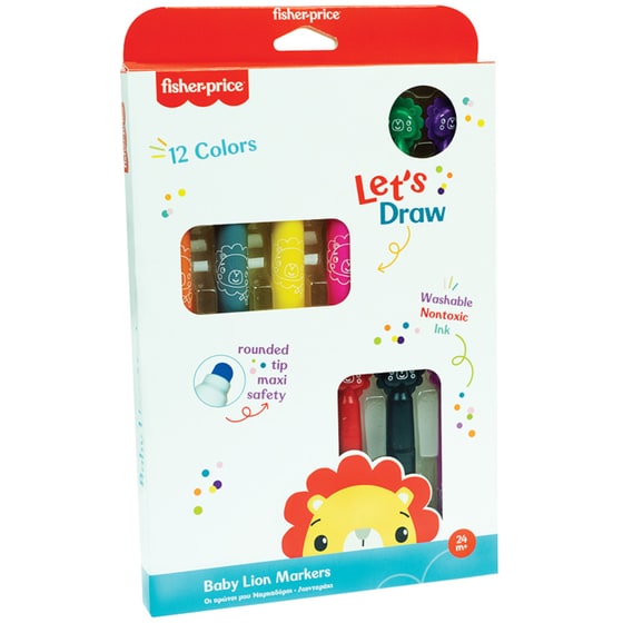 Μαρκαδόροι Ζωγραφικής Fisher Price Let's Draw Λιονταράκι (12 Τεμάχια) image 0