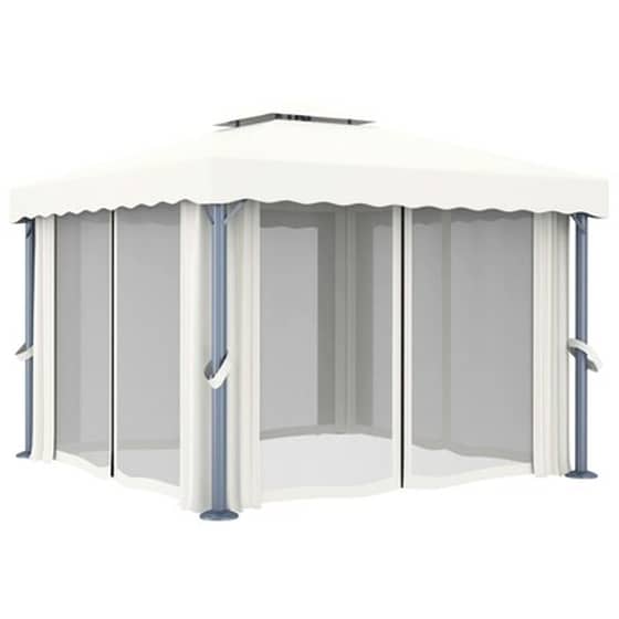 Κιόσκι Vidaxl Αλουμίνιο με Κουρτίνα και Φωτάκια 300x300cm - Λευκό/Κρεμ image 5