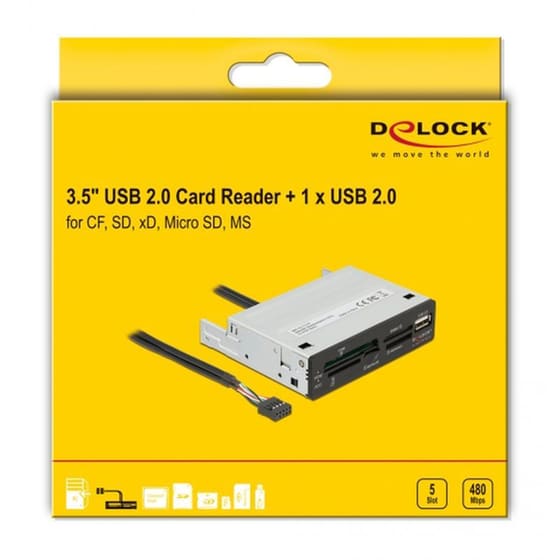 Delock Usb 9-pin Card Reader 91708, Cf/sd/xd/ms/micro Sd/usb, 3.5" Bay image 2
