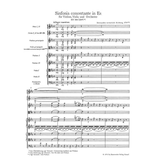 Βιβλίο Για Σύνολα Barenreiter Mozart - Sinfonia Concertante In Eb Major Kv 364 [pocket Score] image 2