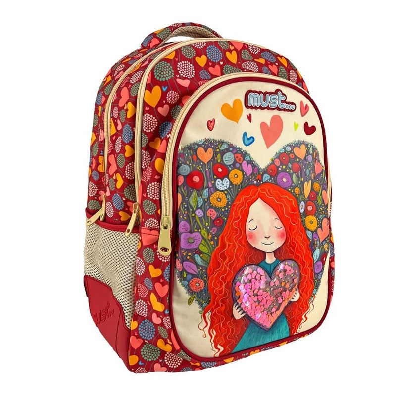 Τσάντα Πλατης Δημοτικού Must Red Heart