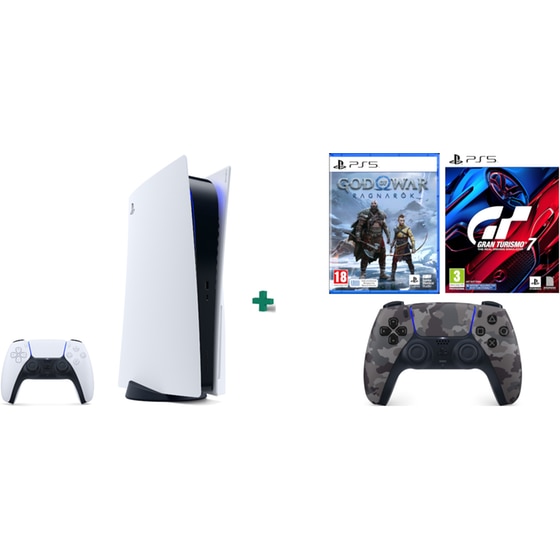 Sony PlayStation 5 & DualSense Wireless Controller Gray Camouflage & God of War Ragnarok & Gran Turismo 7 image 0