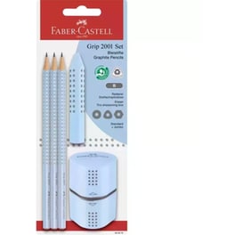 Σετ Γραφής Faber-Castell με Γόμα & Ξύστρα Trio Grip Σιέλ