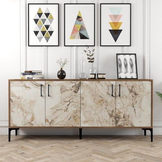 Μπουφές 24Mall Viterbo από Μοριοσανίδα/Μέταλλο 180x35x78 cm - Καρυδί/Λευκός image 3