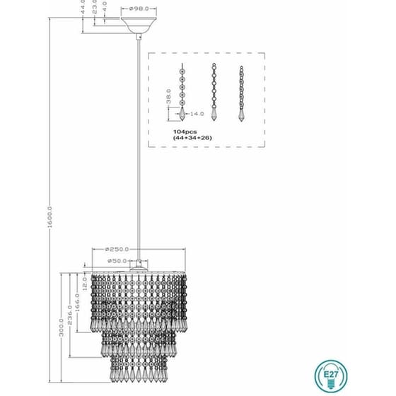 Trio Lighting Orient Κρεμαστό Φωτιστικό Ασημί με Κρύσταλλα για Ντουί E27 25x160εκ. image 2