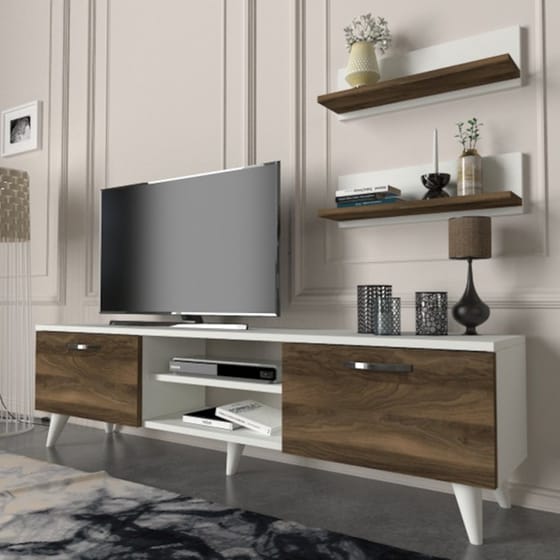 Έπιπλο Τηλεόρασης 24Mall Pianosa από Μοριοσανίδα 150x29.5x40.6 cm - Καρυδί/Λευκό image 1