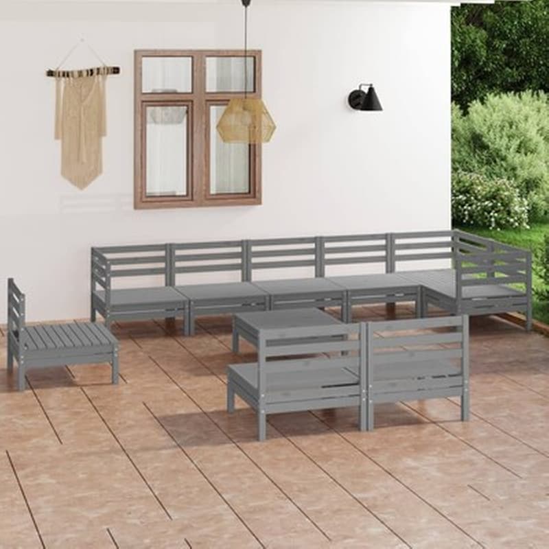 VIDAXL Vidaxl Σαλόνι Κήπου Σετ 10 Τεμαχίων Γκρι Από Μασίφ Ξύλο Πεύκου