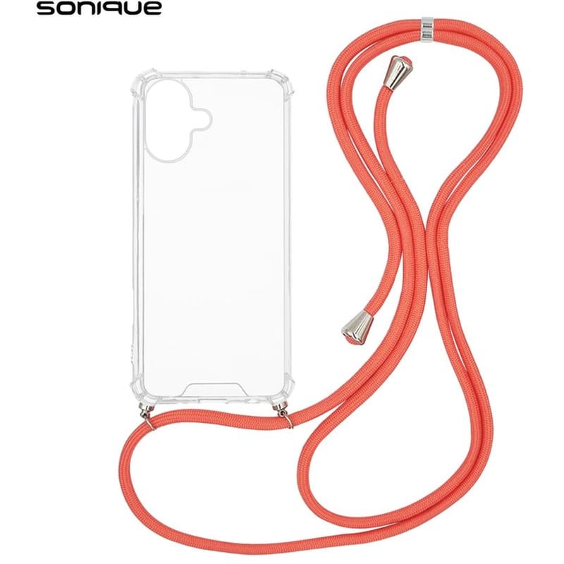 Θήκη Apple iPhone 16 - Sonique Armor Clear Θήκη Σιλικόνης με Κορδόνι - Κοραλλί SONIQUE
