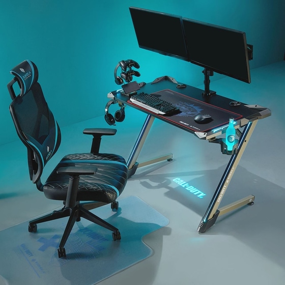 Γραφείο Gaming Eureka Ergonomic από Carbon Fiber 112x63.5cm - Μαύρο image 1
