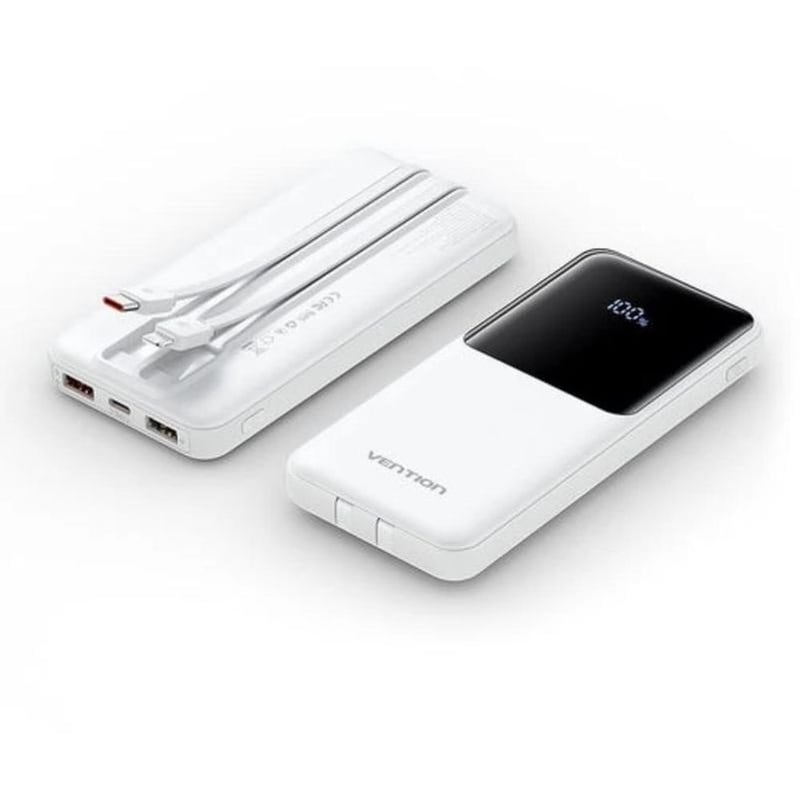 Powerbank Vention FHOW0-TY με ενσωματωμένα καλώδια Lightning/USB-C 10.000mAh 22.5W - White