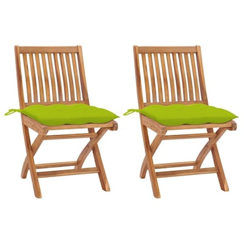 Vidaxl Καρέκλες Κήπου 2 Τεμ. Μασίφ Ξύλο Teak Με Φωτ. Πράσινα Μαξιλάρια