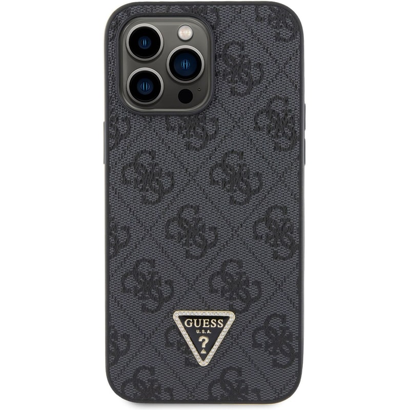 Guess “triangle Metal Logo Strass Collection” Crossbody Case Θήκη Προστασίας Από Δερματίνη Με Λουράκι – Iphone 14 Pro Max (μαύρο – Guhcp14xp4tdscpk)