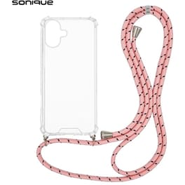 Θήκη Apple iPhone 16 Plus - Sonique Armor Clear Θήκη Σιλικόνης με Κορδόνι - Rainbow Ροζ