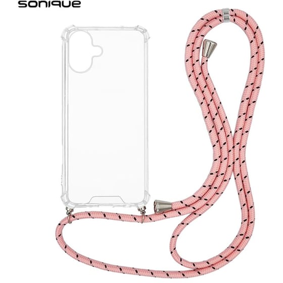 Θήκη Apple iPhone 16 Plus - Sonique Armor Clear Θήκη Σιλικόνης με Κορδόνι - Rainbow Ροζ image 0
