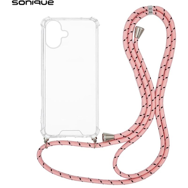 Θήκη Apple iPhone 16 Plus - Sonique Armor Clear Θήκη Σιλικόνης με Κορδόνι - Rainbow Ροζ SONIQUE