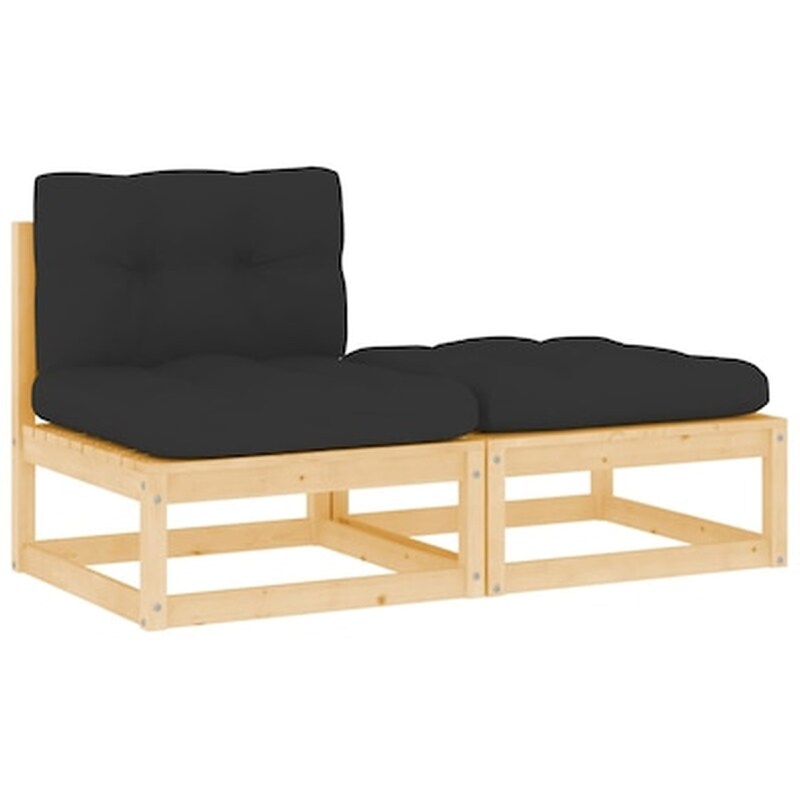 Καναπές Κήπου VidaXL 2 τμχ με Μαξιλάρια από Μασίφ Ξύλο Πεύκου 70x70x67 cm - Γκρι