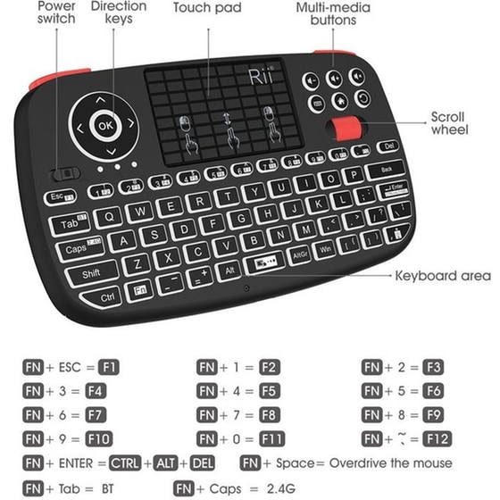 RIITEK Mini i4 Ασύρματο Πληκτρολόγιο - Μαύρο (US) image 2