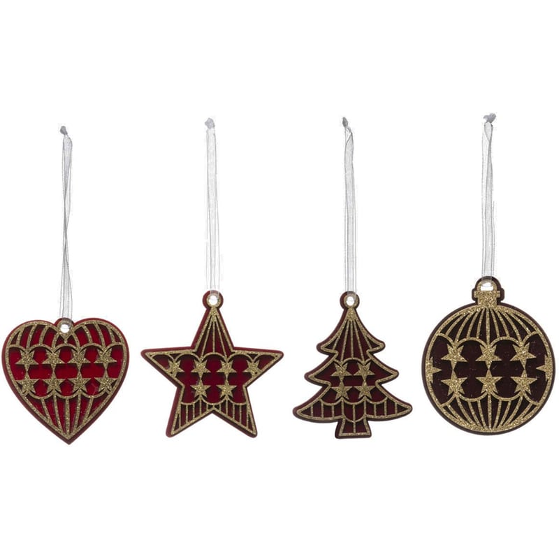 Σετ Χριστουγεννιάτικα Spitishop Στολίδια A-s Velvet Burgundy 175976 Ξύλινα 4 Τμχ