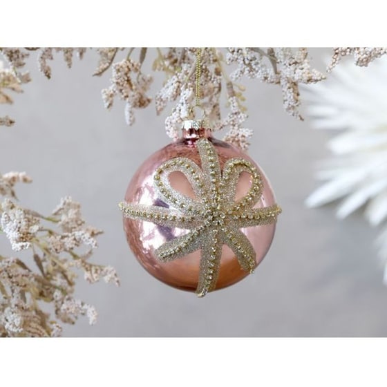 Μπάλα Chic Antique Γυάλινη με Κορδέλα Ροζ image 1