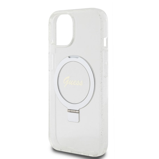 Θήκη Apple iPhone 15 - Guess Magsafe Ring Stand Glitter Hard Case Script Logo - Διάφανο image 6