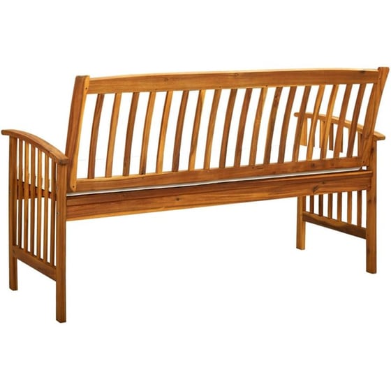 Παγκάκι Κήπου VidaXL με Μαξιλάρι από Μασίφ Ξύλο Ακακίας 147x64x90 cm - Καφέ/Λευκό image 3