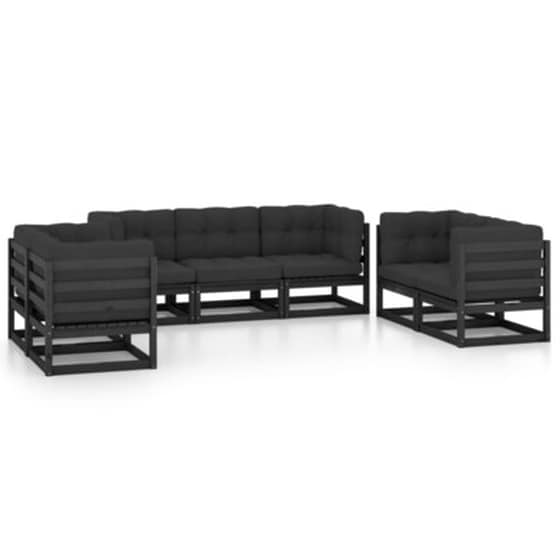 Σετ Σαλόνι Κήπου Vidaxl από Μασίφ Ξύλο Πεύκου με Μαξιλάρια 7 Τμχ - Μαύρο image 1